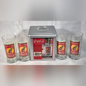 Coca-Cola Vintage Style Glasses Set with Tin - Red & Silver